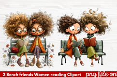 Bench friends Women reading Clipart Product Image 1