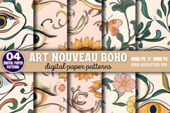 Art Nouveau Boho Pattern Digital Paper Background PNG Product Image 1