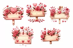 Valentine Wooden Signs Watercolor Clipart Product Image 6