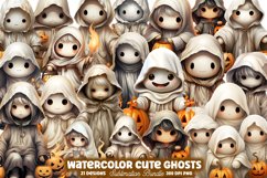 Watercolor Cute Ghosts Clipart Bundle Product Image 3
