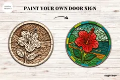 Hibiscus Flower Stained Glass Door Sign | Door Hanger | SVG Product Image 2