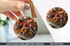 Flower Keychain Sublimation - Autumn Keychain PNG Design Product Image 1