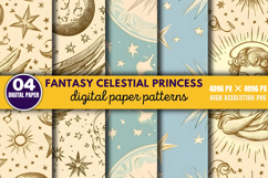 Fantasy Celestial Princess Digital Paper Bundle PNG Product Image 7