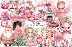 Pink Christmas Watercolor Clipart, Set of 24 Christmas png Product Image 1