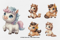 15 Bundle Watercolor Cute Horse Baby Foal Pony Unicorn Product Image 6