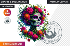 Floral Vibrant la catrina Day of Dead Clipart Sugar skull Product Image 1