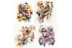 4 Muslim Girls Floral portrait | Muslim Woman illustration Product Image 3