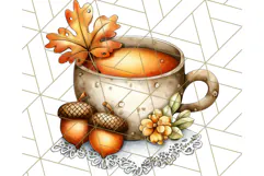 Fall Drink Clipart PNG, Cozy Autumn Cocoa and Latte Art Product Image 2