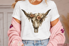 Boho Floral Cow Skull PNG Design | Western Bull Skull Sublim Product Image 2