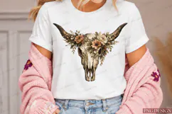 Boho Floral Cow Skull PNG Design | Western Bull Skull Sublim Product Image 2