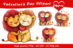 Valentine Cute Lion Couple Clipart PNG Product Image 1