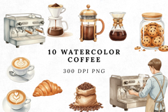 Watercolor Coffee Clipart PNG Bundle - Barista, Espresso Product Image 1