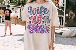 Wife Mom Boss PNG sublimation | Mother's Day PNG T-Shirt Product Image 3