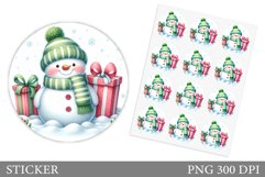 Cute Snowman Sticker Design. Christmas Sticker Template Product Image 1