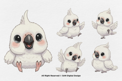 15 Bundle Watercolor White Baby Parrot Cute Bird Macaw Product Image 6