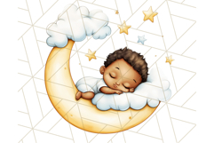 Sleeping Baby on Moon PNG, Cute Night Sky Baby Clipart Png Product Image 2