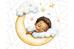 Sleeping Baby on Moon PNG, Cute Night Sky Baby Clipart Png Product Image 2