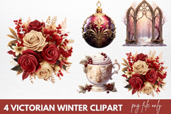 Victorian Winter Clipart Sublimation PNG, Victorian Clipart Product Image 1