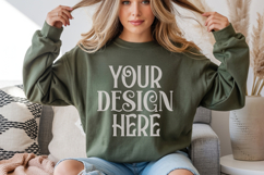Gildan 18000 Military Green Crewneck Sweatshirt Mockups,G180 Product Image 1