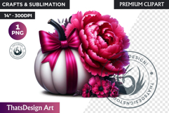 Floral Pink Coquette Pumpkin with bow PNG, Autumn Girly bow Product Image 1