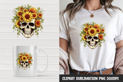 Watercolor floral skull sublimation clipart png Product Image 1
