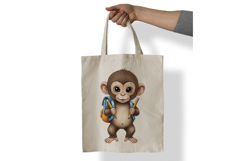 Cute Monkey with Backpack Holding Pencils Watercolor PNG Product Image 6