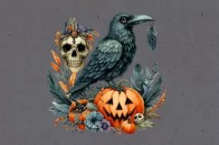 Watercolor Halloween Raven. PNG sublimation Product Image 3