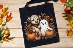 Retro Halloween Ghost And Highland Cow Png, Floral Fall Png. Product Image 6