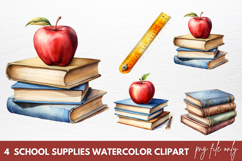 School Supplies Watercolor Clipart, Back to School Clipart Product Image 1