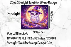 Witch Owl 20 OZ Skinny Tumbler Wrap Sublimation PNG. Product Image 5