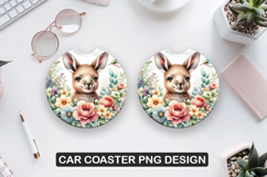 Floral Bunny Car Coaster Sublimation |Animal Coaster PNG Product Image 1