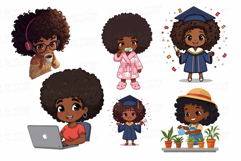 Cute Chibi Afro-American Girl Clipart Wavy Hair PNG Sticker Product Image 4