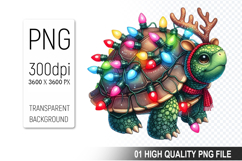 Watercolor Christmas Turtle With Lights Clipart PNG Bundle Product Image 6