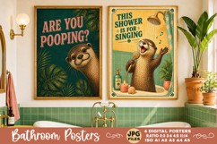 Bathroom funny animals posters, Retro 4 Posters JPG Bathroom Product Image 3