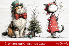 2 Whimsical Christmas Cats Clipart | Cute Holiday Cat PNG Product Image 1