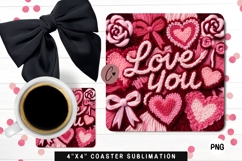 Faux Latch Hook Love You Coaster PNG | Valentine's Day PNG Product Image 1