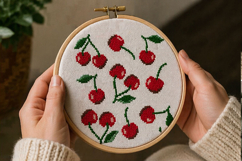 Cross stitch cherries set pattern with leaves, PDF embroider Product Image 6