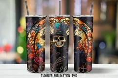 Stained Glass Skull Halloween Tumbler Wrap Sublimation Desin Product Image 3