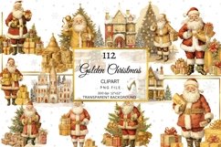 Wartercolor Golden Christmas Clipart Bundle, Gold Xmas PNGs Product Image 8