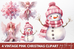 Vintage Pink Christmas Sublimation Clipart Product Image 1