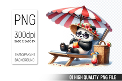Summer Panda Clipart PNG | Summer Watercolor Animals Clipart Product Image 1