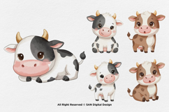 15 Bundle Watercolor Baby Cow Buffalo Milk Horn Farm Sticker Product Image 6