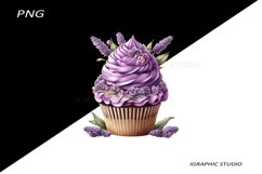 Lavender Cupcake Clipart, Floral Cupcake Clipart Product Image 1