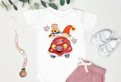 Watercolor gnomes America by car, Dwarfs Patriots PNG Product Image 4
