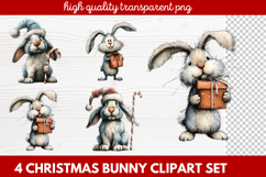 4 Christmas Bunny Clipart | Cute Holiday Bunny PNG Illus Product Image 1