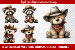 4 Whimsical Western Animal Clipart | Cute Cowboy Animals PNG Product Image 1