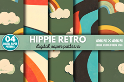 Hippie Retro Digital Paper Background Bundle PNG Product Image 7