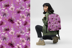 Delicate Sakura Flowers Purple Watercolor Seamless Pattern Product Image 6