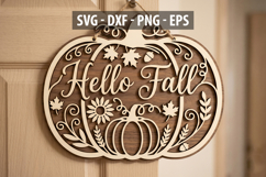 Hello Fall Pumpkin SVG , Autumn Door Hanger SVG, Fall Product Image 1