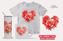 Watercolor vintage rose and heart valentine clipart Product Image 1